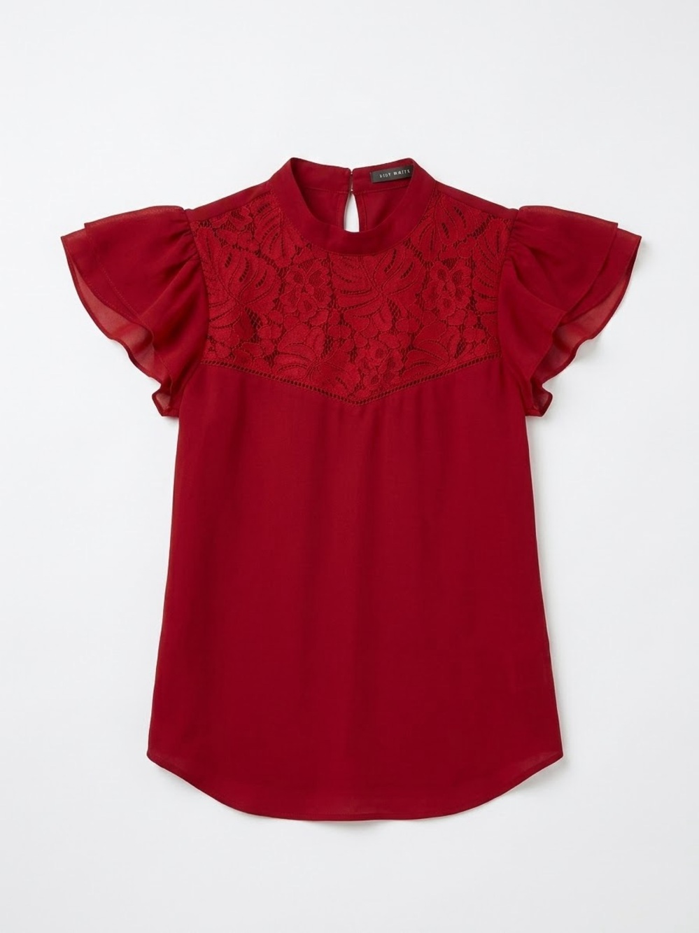 Suzy Shier Deep Red Lace Flutter Sleeve shirt